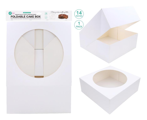 White Cardboard Cake Box W/ Window Face-14"