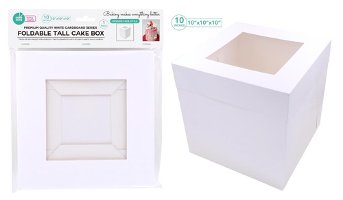 Tall Series White Cardboard Cake Box W/ Window -10" x 10" x 10"