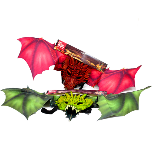 ASSD GREEN, RED DRAGON MASK & WING SET ON COLOUR CARD 2PC SET ASSD GREEN, RED DRAGON MASK & WING SET ON COLOUR CARD 2PC SET