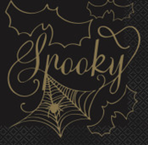 BLACK & GOLD SPIDER WEB 16 BEV NAPKINS