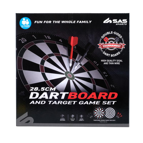 Double Sided Dart & Target Game Board Includes: Darts, Hanging Ring - 11"