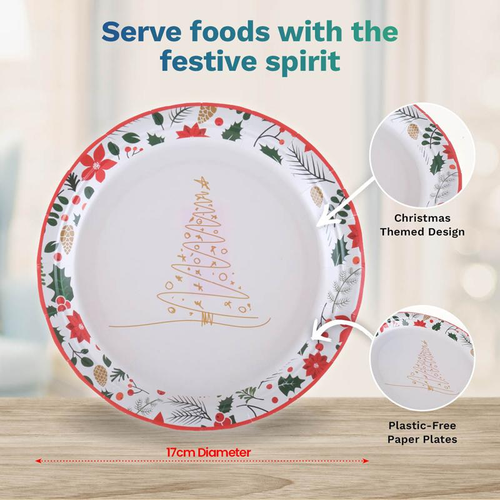 Paper Plates Round Enviro Disposable 30pk Small - 17cm Dia Christmas Design