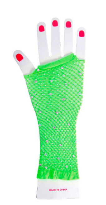 Green fishnet glove with diamontes LONG