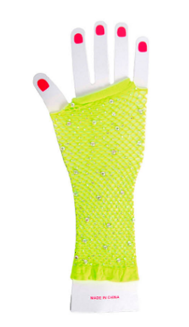 Yellow fishnet glove with diamontes LONG