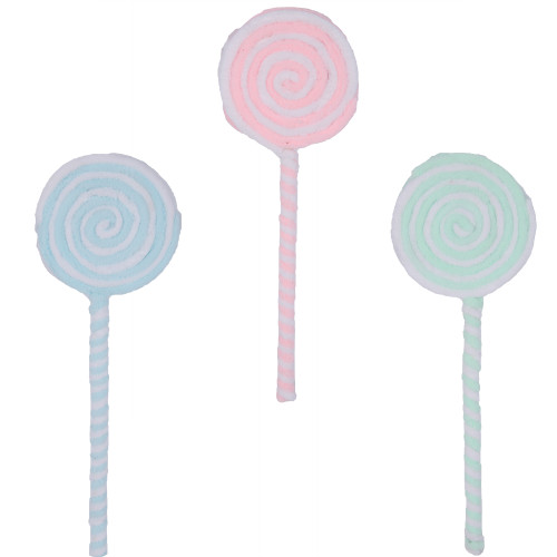 3A FAIRY FLOSS CANDY CANE STEM PINK, MINT, BLUE 10CM DIAM x30CM STEM 1PC