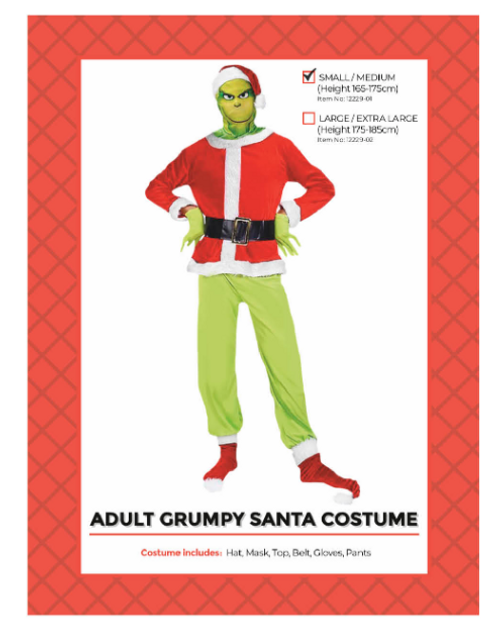 Adult Grumpy Santa Costume S/M  