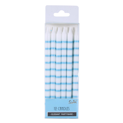 *12PK 12.5CM BLUE STRIPE BIRTHDAY CANDLES