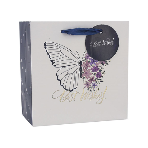 HOT STAMP BEST WISHES BUTTERFLY GIFT BAG-17.5X17.5X10CM