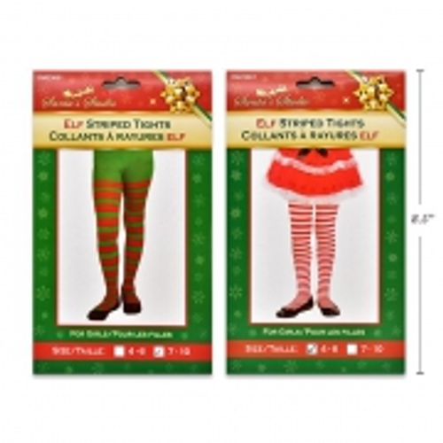 XMAS STRIPPED ELF TIGHTS 2ASST COLOURS 1P