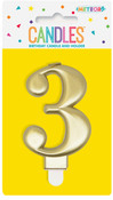 METALLIC GOLD B'DAY CANDLE - NUMBER 3