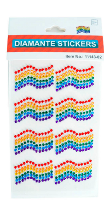 Rainbow Diamonte Stickers (Wavy Flag)