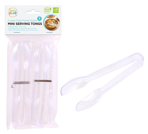 4PK Mini Clear Plastic Serving Tongs