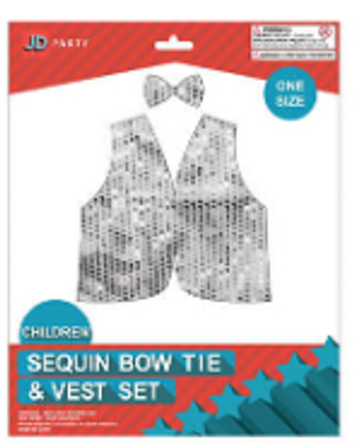 Children Sequin Bow Tie & Vest Set (Silver)