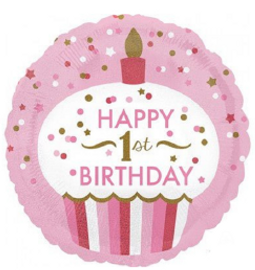 18" (45cm) 1s Birthday Cupcake Pink