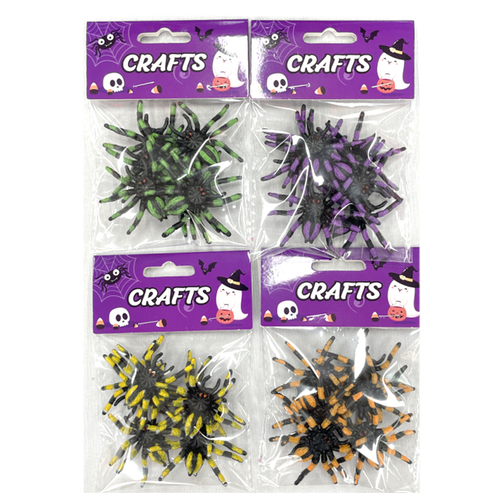 Hween Spiders 6pk Colored size: 6.5cm 4 asst. colors (1 colour per pack) Hween Spiders 6pk Colored size: 6.5cm 4 asst. colors (1 colour per pack)