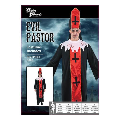 MAN EVIL PASTOR COSTUME-INCLUDING HAT, ROBE, 2A SIZES LRG & XLG MAN EVIL PASTOR COSTUME-INCLUDING HAT, ROBE, 2A SIZES LRG & XLG