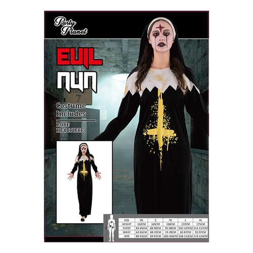 WOMAN EVIL NUN COSTUME-INCLUDING ROBE, HEADPIECE, 2A SIZES MED & LRG WOMAN EVIL NUN COSTUME-INCLUDING ROBE, HEADPIECE, 2A SIZES MED & LRG