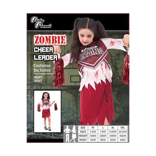 GIRL ZOMBIE CHEER LEADER COSTUME, INCLUDING SHIRT, SKIRT, 2A SIZES LRG & XLG GIRL ZOMBIE CHEER LEADER COSTUME, INCLUDING SHIRT, SKIRT, 2A SIZES LRG & XLG