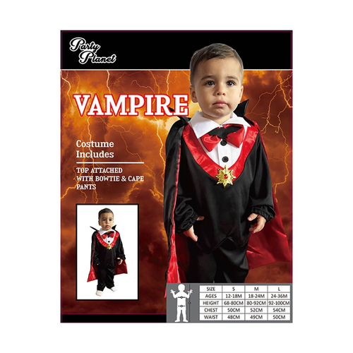 TODDLER VAMPIRE COSTUME-INCLUDING TOP ATTACHED WITH BOWTIE & CAPE, PANTS, 2ASIZES 18-24M & 24-36M TODDLER VAMPIRE COSTUME-INCLUDING TOP ATTACHED WITH BOWTIE & CAPE, PANTS, 2ASIZES 18-24M & 24-36M