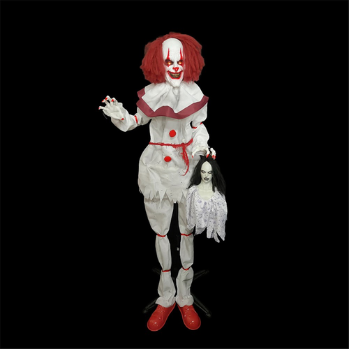 170CM ANIMATED STANDING EVIL CLOWN HOLDING CHILD-3XAA BATTERY NOT INCLUDED 170CM ANIMATED STANDING EVIL CLOWN HOLDING CHILD-3XAA BATTERY NOT INCLUDED