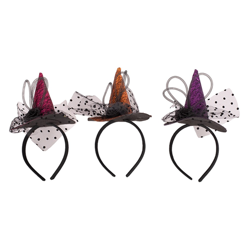 3A ORANGE, PINK & PURPLE WITCH HAT HEADBAND 1PC
