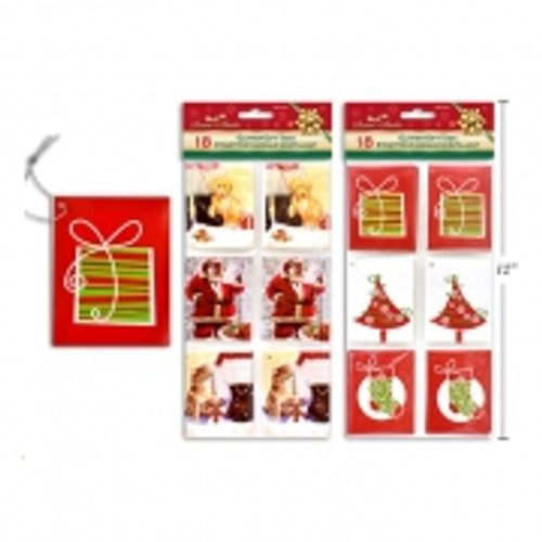 XMAS GIFT TAGS 18PCS IN PACK  30CM PACK SIZE 5ASST DESIGNS