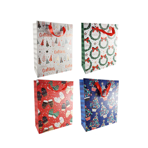 Xmas Gift Bag Tree/Wreath/Glove MED 17.5X23.5X8CM