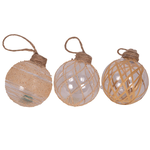 3A 8CM CLEAR BAUBLE W/RAFFIA DETAIL IN PDQ TRAY 1PC
