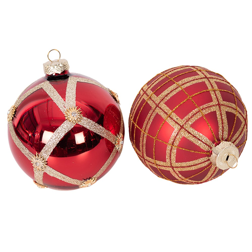 2A RED & GOLD GLASS BAUBLE 10CM 1PC