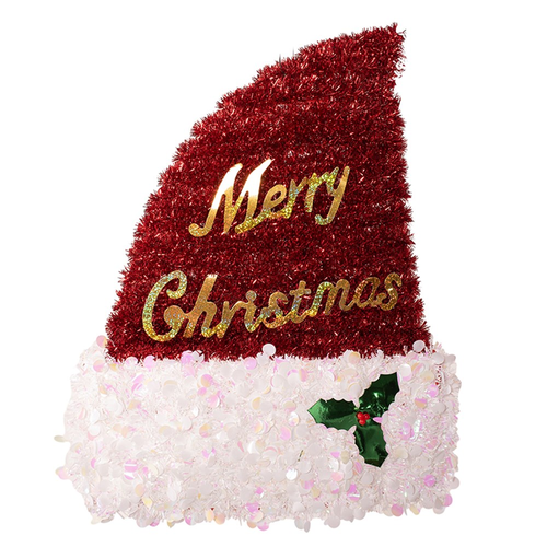 TINSEL SANTA HAT WALL PLAQUE 45X32CM