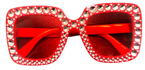 JS Square Diamante Party Glasses Red