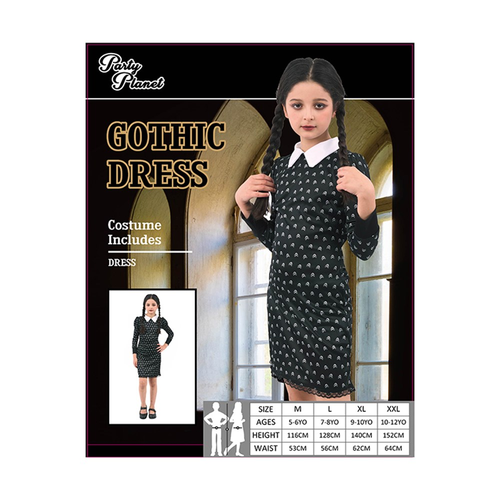 GIRL WEDNESDAY COSTUME-INCLUDING DRESS, 2A SIZES LRG & XLG