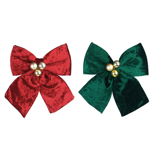 2A 23X29CM VELVET BOW W/BAUBLE DETAILS RED & EMERALD 1pc