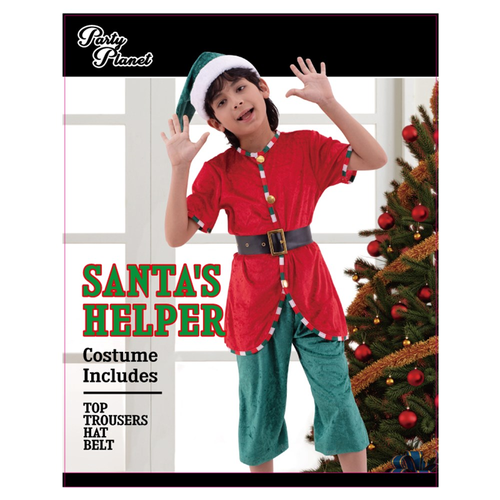 BOY'S SANTA'S HELPER ELF COSTUME-2A SIZES L & XL INCLUDES HAT, TOP, BELT, SHORTS
