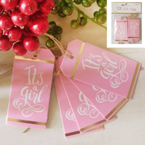 *12pk Baby Shower Gift Tags in Foiled Pink