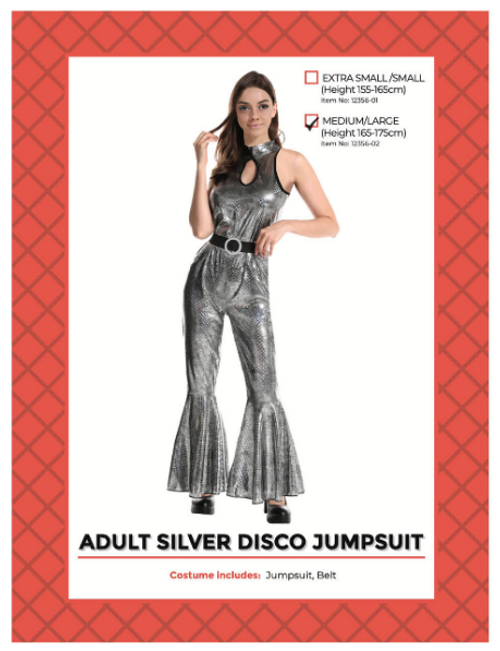 Adult Silver Disco Ladies Jumpsuit M/L