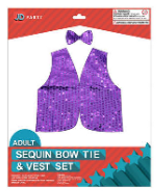 Adult Sequin Bow Tie & Vest Set (Purple)