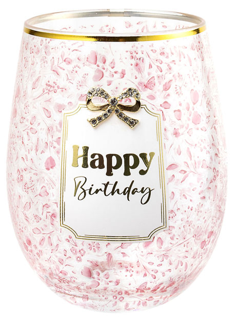 HAPPY BIRTHDAY  STEMLESS PRETTY BOW GLASS