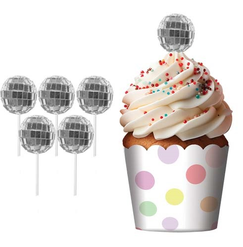 CUPCAKE TOPPER 6PK DISCO BALLS