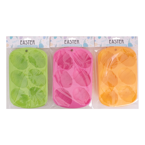 3A SILICONE EASTER EGG CHOCOLATE MOULD 12X21X2.5CM YELLOW, GREEN, PINK