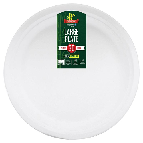 Sugarcane Bagasse Round Dinner Plates Large - Ø26cm - 30pk (WHITE)
