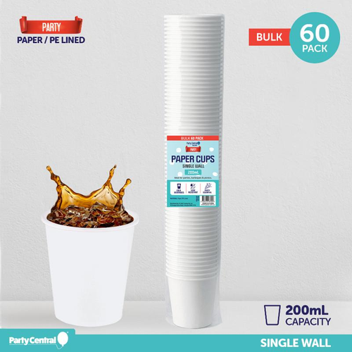 Paper Cup Party Bulk Pack 60pk 200mL - White
