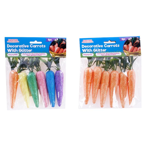 Polystyrene Carrots With Glitter 6pc Large 2cm x 9cm Orange & Multicolour Sets