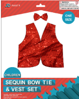Children Sequin Bow Tie & Vest Set (Red)
