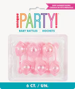 6 BABY RATTLES 2-1/2" PINK