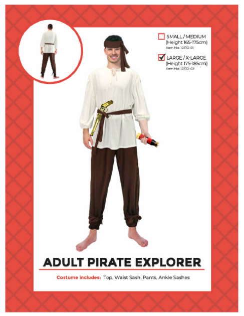 Adult Pirate Explorer Man Costume (L/XL) 