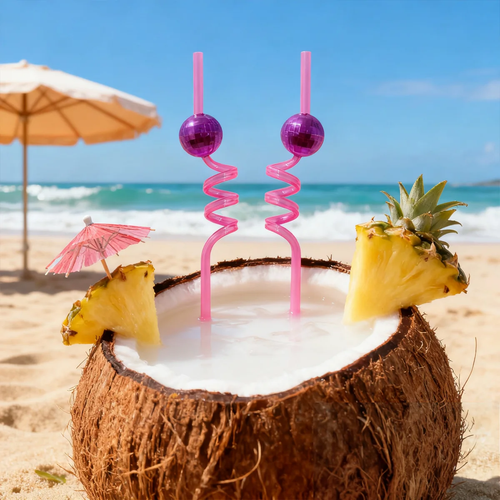 Disco Straw-Pink 2pk 25.5cm