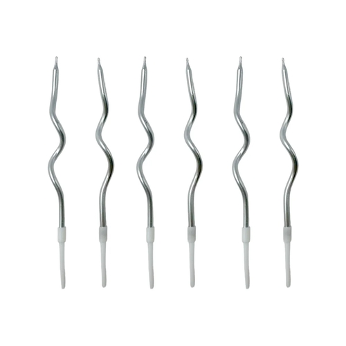 Metallic Silver Curved Candles - 6 Pack