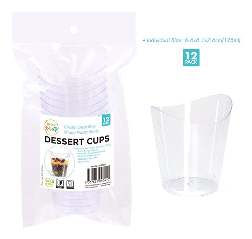 12PK Clear Round Plastic Series Desert Cups - 6.6CM x 6.1 X 7.6CM