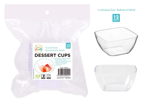 12PK Clear Square Plastic Series Desert Cups - 7.5CM x 7.5CM X 4CM